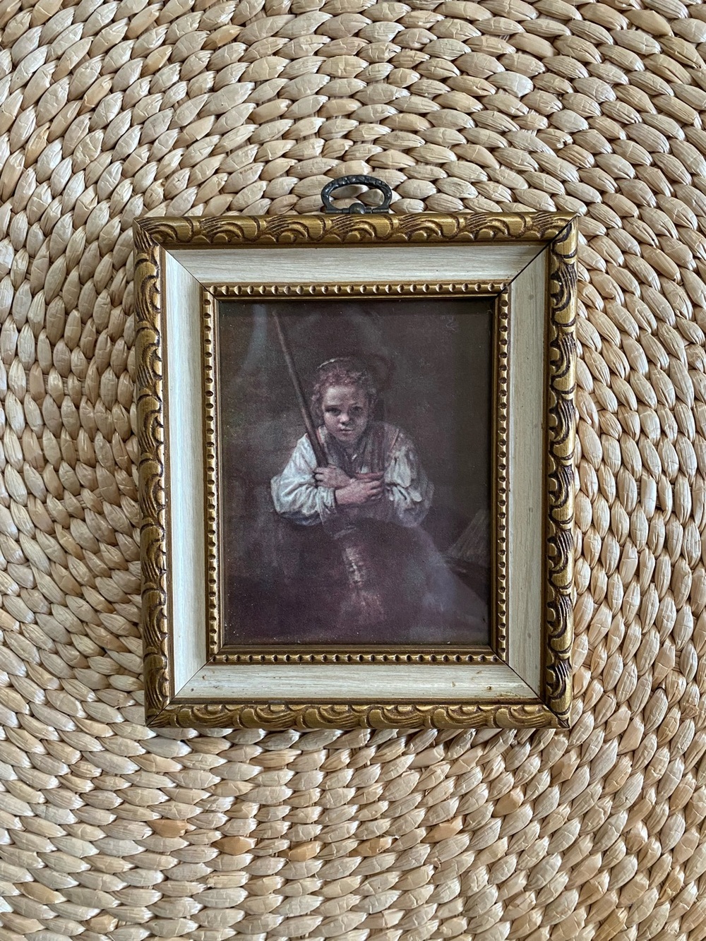 Vtg Franklin Picture Co Rembrandt Girl with a Broom Mini Framed Art Print